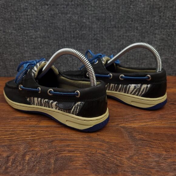 Sperry Top Sider Boat Shoes Womens 6.5 Black Leather Blue Trim Casual - Picture 7 of 13